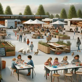 familles et enfants à la Foire de Rennes, ateliers créatifs, mini-ferme, food trucks et terrasses sous une lumière de jour